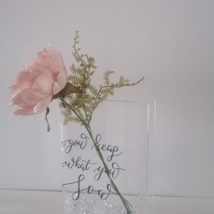 Acrylic Book Vase with pink peony and decorative crystals